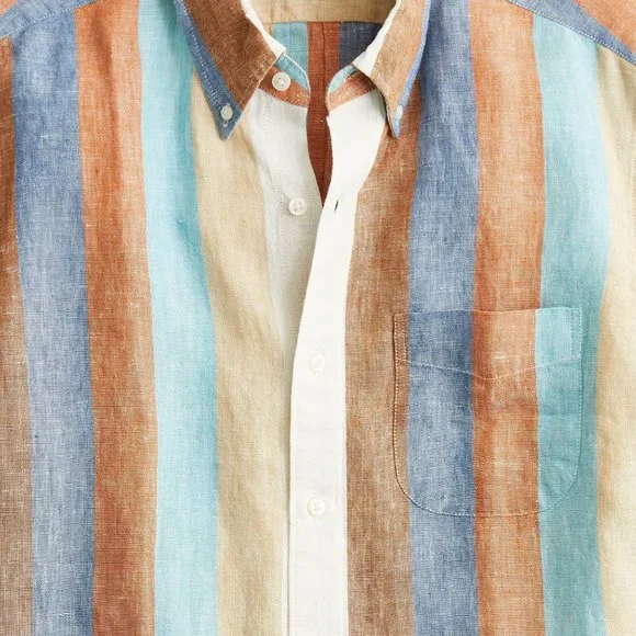 NWT J Crew 100% Linen Baird McNutt Classic Fit Short Sleeve Vertical Stripe - Picture 2 of 3